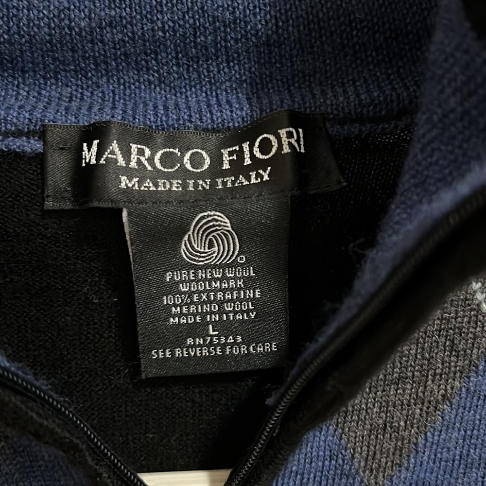 Marco Fiori Sweater Extra Fine Merino Wool Argyle Qtr Zip Italy - Picture 2 of 4
